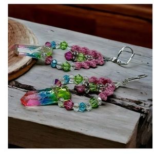 Raw quartz teardrop earrings, ombre dangle earrings,bohemian crystal earrings